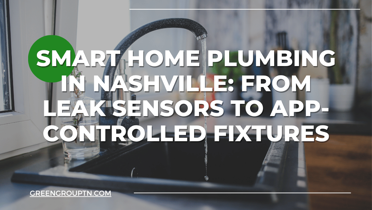 Modern kitchen faucet with running water, representing smart plumbing systems in Nashville homes including leak sensors and app-controlled fixtures.